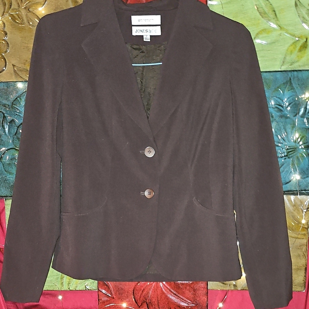 EUC Jones & Co New York Women's Dark Brown Stretchy Blazer With Pockets